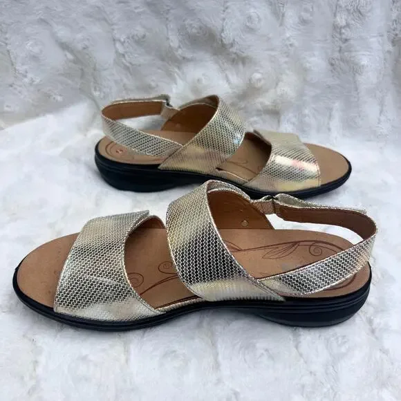 Gold Metallic Two Strap Comfort Sandals Revere Como Orthopedic Walking Shoe - Picture 3 of 6